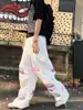 Pantalones de Verano para Hombre con Estampado de Letras Americanas de Pierna Ancha de Secado Rápido, Holgados Estilo Hip-Hop Paracaidista, Protección Solar, Pantalones Casuales
