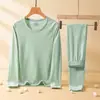 Conjunto de ropa interior térmica de lana y seda, forrado de felpa, engrosado, cómodo, sin costuras, ajustado, top y pantalones de otoño, conjunto de capa interior, venta al por mayor