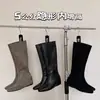 Aumento de Altura Interna de 5 cm - Botas Largas de Ante Estilo Retro Francés para Mujer Nuevas Botas Largas Adelgazantes Botas de Mujer Estilo Coreano Punta Fina Botas de Mujer para Viajar