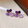 Brincos Quadrados Vintage com Cravação de Diamantes Roxos em Prata, Brincos de Luxo Leve de Alta Qualidade, Joias de Orelha Exquisite Retrô