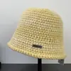 Sombrero de Cubo de Lana para Otoño e Invierno Bloqueo de Color Casual de Copa Plana Moda Suave Pegajoso Moda Gradiente Pequeño Logo Tejido Sombrero de Pescador Mujer