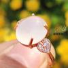 Anillo de Calcedonia Natural Anillo de Jade Verde Hielo Rubí Anillo para Mujer Oro Rosa con Incrustaciones Esmeralda Esmeralda Modelo para Mujer