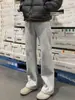 Pantalones Wei de Flor Blanca Gris Esclavitud para Hombre Primavera y Otoño Estilo Americano High Street Pantalones Machete de Pierna Recta Alta Pantalones Casuales