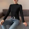 Conjunto de Malha com Mangas Longas Camiseta Branca Gola Meio-alta Camiseta Base Estilo Western Feminino Slim-fit Gola Alta Pequena Blusa de Trabalho