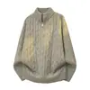 Suéter Tejido Aran para Hombre Pareja Cuello Alto Media Cremallera Punto Trenzado Estilo Old Money Otoño Invierno Otoño Invierno Fábrica Transfronteriza