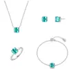 Collar con Colgante Paraiba de Juego de Cubos de Azúcar Cuadrados de Cuatro Púas Anillo de Diamante de Alto Carbono Pulsera de Piedra Verde Pendientes de Corte Princesa