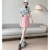 Falda blanca de estilo workwear americano línea A para mujer, nuevo modelo verano 2026, de cintura alta, adelgazante, suelta, estilo casual, falda corta