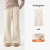 Pudding Haru Roupa de Outono Meninas Roupas Infantis Calças 2026 Outono Novo Estilo Calças Infantis com Lã Adicionada Fleece Micro-Flare