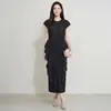 Vestido Inspirado en Miyake con Estilo de Socialité, de Manga Corta, Lujo de Verano, Sensación de Alta Gama, Adelgazante y Favorecedor para la Figura, Vestido Largo para Banquetes