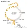 Pingente de Urso em Aço Inoxidável em Forma de Coração com Zircônia, Pulseira de Contas de Concha Feita à Mão, Combinação de Corrente de Dedo, Banhado a Ouro Real 18K