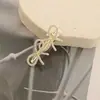 Grampo de Cabelo Elegante com Pérolas para Mulheres, Presilha de Metal com Laço Preto, Presilha Lateral de Alto Padrão, Presilha para Franja, Simples Presilha Bico de Pato