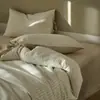 Conjunto de cama de quatro peças em algodão-linho lavado estilo wabi-sabi, capa de edredom de algodão-linho puro estilo japonês para casa de hóspedes, lençol, lençol com elástico conjunto de três peças