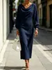 Vestido Minimalista Europeu e Americano de Manga Bufante com Gola Swing para Primavera e Outono de 2026, Cintura Marcada, Emagrecedor, Comprimento Médio, Tubinho