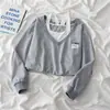 Suéter falso de duas peças feminino curto primavera e outono fino design coreano chique senso de design nicho início do outono início do outono top moda ins