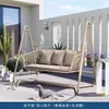 Columpio Mecedora Eléctrica para Patio de Villa al Aire Libre Columpio Doble Colgante de Ratán a Prueba de Lluvia al Aire Libre con Techo Parasol