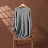 Vestido de Punto de Cachemira con Cuello Redondo para Mujer, Suéter Holgado Talla Grande, Nuevo Estilo Otoño e Invierno, Capa Base Adelgazante