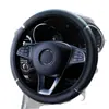 Cubierta de Volante de Cuero con Tira Metálica Antideslizante Resistente al Desgaste Moda Accesorio para Coche Sin Anillo Interior Adecuado para 14.5-15 pulgadas