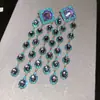 Pendientes de borla de rombos de circón con aguja de plata vintage, pendientes exquisitos estilo palacio, sensación de lujo ligero y alta gama