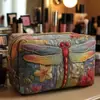 Bolsa de mão acolchoada com padrão de libélula transfronteiriça, bolsa de cosméticos multifuncional, impressão digital, direto do fabricante
