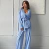 Pijamas de Inverno Europeus e Americanos 2025, Roupa Íntima, Camisolas de Noite de Manga Comprida, Calças, Roupa de Casa Tricotada de Três Peças, Atacado Transfronteiriço