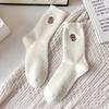 Calcetines de Terciopelo Australiano con Bordado de Lazo para Mujer Otoño e Invierno con Forro Polar Calcetines Gruesos Cálidos para Dormir Calcetines Lindos Suaves Cerosos de Piel para Mujer