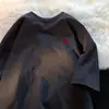 2026 Camiseta Masculina de Algodão Puro Pesado Manga Curta Verão Tendência Marca Modelagem Solta Camiseta com Estampa de Coração Roupa Masculina