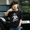 Roupas Infantis para Meninos de Algodão Puro, Manga Curta, Novo Estilo 2026, para Meninos Maiores, Tops Frescos Estilo Rua de Verão, Camisas Cartoon de Meia-Manga