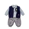 Conjunto de tres piezas estilo preppy para niños, linda camisa de cachorro y chaleco para niños pequeños, ropa elegante de otoño para bebés