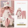 Pijama Infantil para Meninas, Inverno em Fleece Coral, Espessado, Com Veludo, Para Crianças Maiores, Conjunto de Robe de Comprimento Médio, Roupa de Casa para Meninas