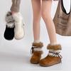 Botas de Nieve Gruesas de Suela Gruesa con Forro Polar y Encaje de Lazo para Mujer 2025 Nuevos Zapatos de Piel Engrosados de Invierno Zapatos de Algodón Botines Cortos