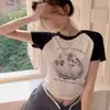 Camiseta de Manga Corta con Estampado de Dibujos Animados Estilo Americano para Mujer Verano Dulce y Atrevida Ajustada con Sentido del Diseño Nicho Versátil Top Corto