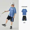 Duo Duo Home Conjunto de Verão em Malha para Meninos Camiseta Respirável Shorts Esportivos Camuflado Outdoor Conjunto de Duas Peças para Crianças Médias e Grandes