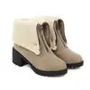 Moda de invierno nueva, punta redonda, color liso, cierre frontal, tacón grueso, botines para mujer con solapa, tallas grandes, botas para mujer X25020010