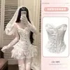 Lingerie sexy, colete espartilho sexy, conjunto uniforme com saia bufante de renda pura e ajuste justo para mulheres