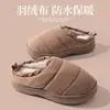 Pantuflas de algodón con tejido de plumón impermeable para mujer, otoño e invierno, antideslizantes, que aumentan la altura, suela engrosada, forro de felpa para abrigar, para hombre, resistentes a la suciedad, se pueden usar al aire libre
