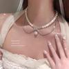 Romance tardio ~ colar de pérolas com laço de diamante flash design feminino gargantilha estilo frio corrente de clavícula