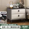Mesita de noche de cuero, moderna y simple, para uso en el hogar, lujo ligero, pequeña, multifuncional, madera maciza, almacenamiento para dormitorio, mesita de noche, mueble de almacenamiento