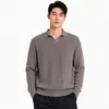 Suéter polo de tricô masculino estilo Old Money, casual e sofisticado, com gola tipo gaivota e mangas compridas, adequado para primavera e outono