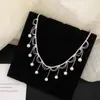 Collar de Borla Blanco Plateado, Encaje Francés, Exquisito y Versátil, Estilo de Nicho, Cadena para Clavícula Fresca y Discreta para Mujer
