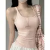 K1366 Camisola de Verano Picante Americana Sexy Ajustada Sin Mangas Cuello en U para Mujer con Sujetador Incorporado Top Interior