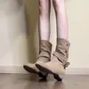 Botas Ankle Retro Maillard Dobráveis de Duas Vias Femininas 2026 Outono/Inverno Novo Estilo Botas Curtas Ocultas para Aumentar a Altura Botas Western Cowboy Emagrecedoras