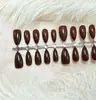 Pegatinas de Uñas Elegantes para Otoño e Invierno, Uñas Postizas Ojo de Gato Marrón Oscuro, Piezas de Uñas Pre-Hechas, Pegatinas de Uñas Removibles [30 Piezas]