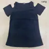 Camiseta Feminina Y2K Cor Sólida Sexy Picante Vazada Ombro a Ombro Gola Redonda Manga Curta Estilo Ins Comércio Exterior Casual Slim Fit Pulôver