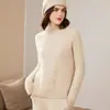 Suéter de Cashmere Feminino 100% Cashmere Puro Gola Alta Meia Gola Cor Sólida Feminino Grosso Torcido Pulôver Manga Longa Solto Suéter de Tricô