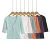 746-26 Otoño Estilo Blogger INS Lana Cruz Cuello en V Profundo Escotado Mangas Medias Color Liso Helado Camiseta Capa Base