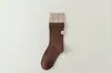 Calcetines de Pareja de Moda con Empalme de Doble Capa y Etiqueta de Tela de Color Sólido, Calcetines Antibacterianos Cálidos Absorbentes de Sudor de Media Pantorrilla