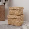 Cesta de Armazenamento Trançada de Palha de Trigo Personalizada para Exportação para Cosméticos e Lanches, Caixa de Armazenamento para Itens Diversos com Tampa, Cesta de Armazenamento Redonda de Palha de Trigo