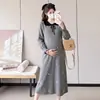 Nova coleção de moda gestante outono/inverno: vestido midi de tricô moderno e casual com design de laço, perfeito para gestantes