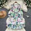 Vestido Floral Estilo Romântico Francês com Manga Bufante para Mulheres 2026 Outono Decote V Cintura Marcada Emagrecedor Elegante Chiffon Saia Evasê