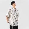 Nasa Camisa de Manga Curta Estampada por Toda Parte Fashion Solta Fina Verão Seda Gelo Fresca Secagem Rápida Camisa Havaiana de Flores Jaqueta